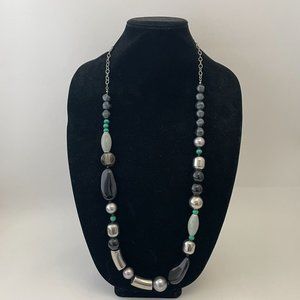 Chico's Silver Tone Multi Design Beaded Adjustable Necklace